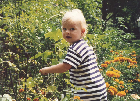 Grayson gardening at 1 yo
