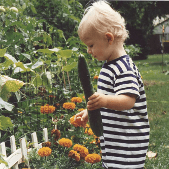 Grayson snags a cucmber